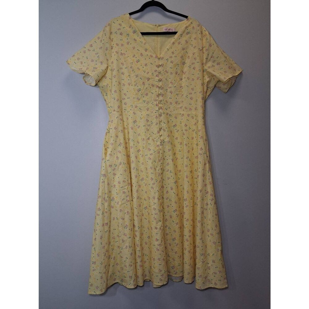 Ivy city co womens size 16 long maxi dress yellow floral cottagecore pockets - Picture 3 of 10
